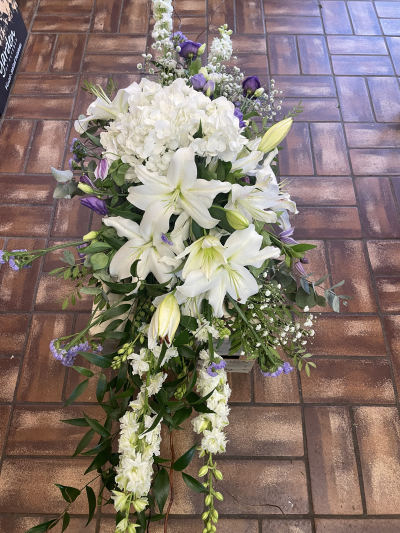 Eco friendly lilac - Eco friendly lilac and white casket spray